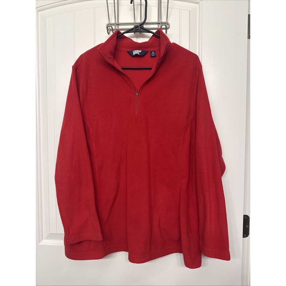 Lands' End Women's Red Fleece 1/4 Zip Pullover Sweatshirt Long Sleeve 1X NWOT